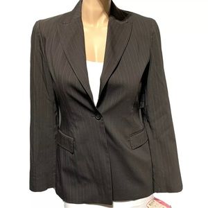 Elie Tahari Anastasia Jacket Brown Pinstripe Blazer Rayon Virgin Wool Blend NWT